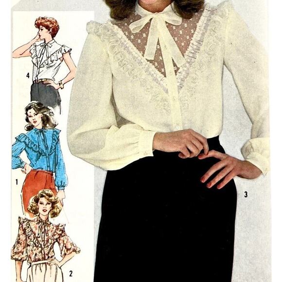 Simplicity 5303 Pattern Blouse Miss 14 Uncut Ruffle Button Up Tie Collar Lacy - Picture 1 of 7